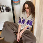 MIICHOUS Tiger Butterfly Satin Embroidered Half Shirt