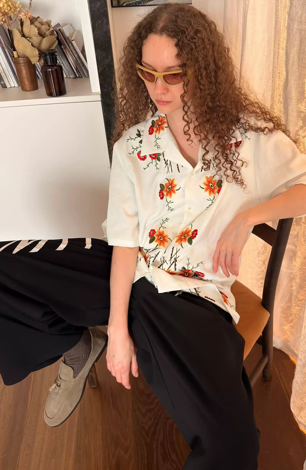 MIICHOUS Botanical Embroidered Half Shirt