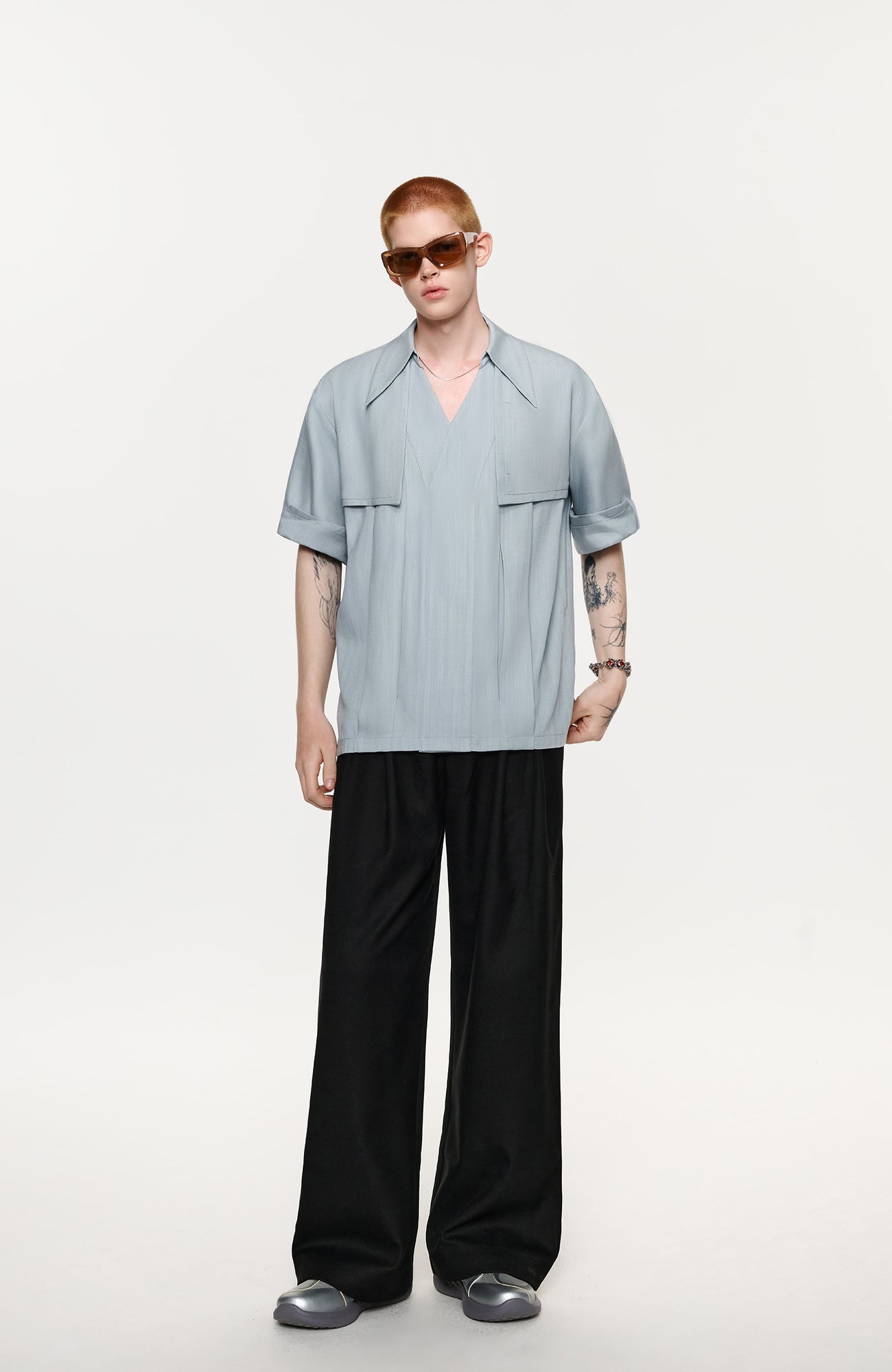 TIWILLTANG Layered Lapel Half Shirt