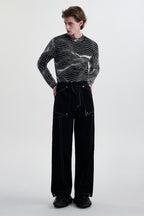 TIWILLTANG Contrast Stitched Straight-Leg Jeans