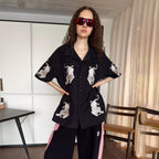 MIICHOUS Tiger Butterfly Satin Embroidered Half Shirt