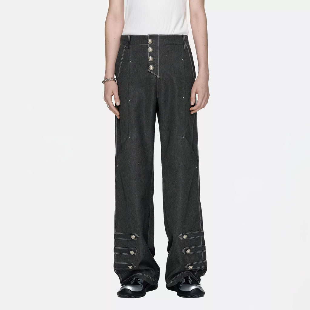 TIWILLTANG Asymmetrical Placket Stitched Wide-Leg Jeans