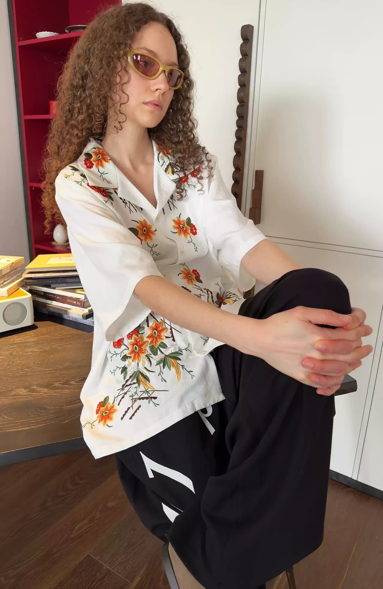 MIICHOUS Botanical Embroidered Half Shirt