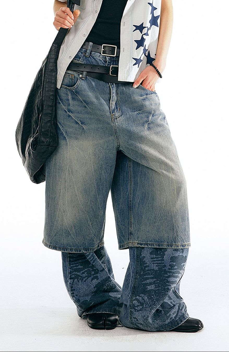 1997 POSTOFFICE Washed Wide-Leg Denim Shorts