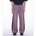 TIWILLTANG Distressed Contrast Paneled Wide-Leg Jeans