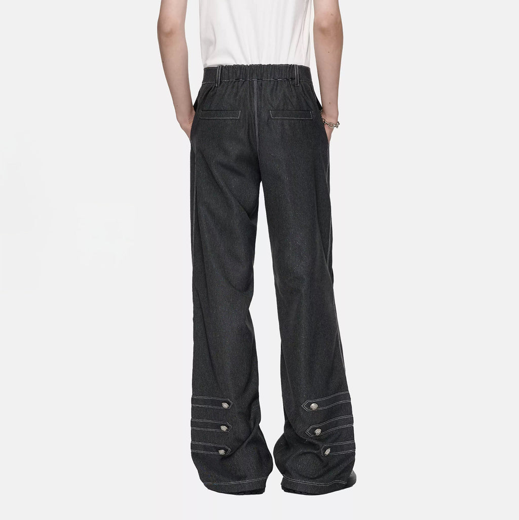 TIWILLTANG Asymmetrical Placket Stitched Wide-Leg Jeans