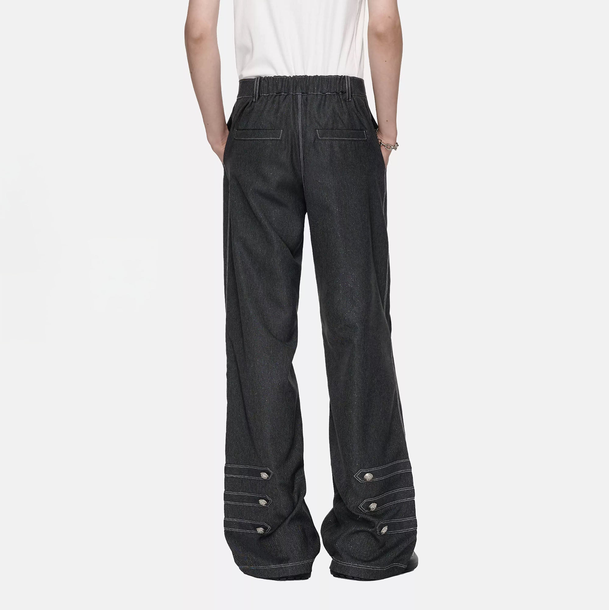 TIWILLTANG Asymmetrical Placket Stitched Wide-Leg Jeans