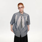 TIWILLTANG Leaf Lace Paneled Half Shirt