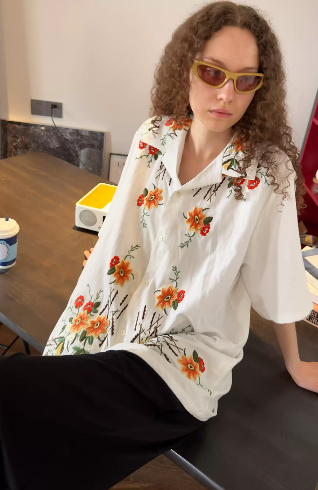 MIICHOUS Botanical Embroidered Half Shirt