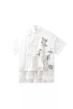 JIECHI Embroidered Bamboo Layered Mandarin Collar Half Shirt