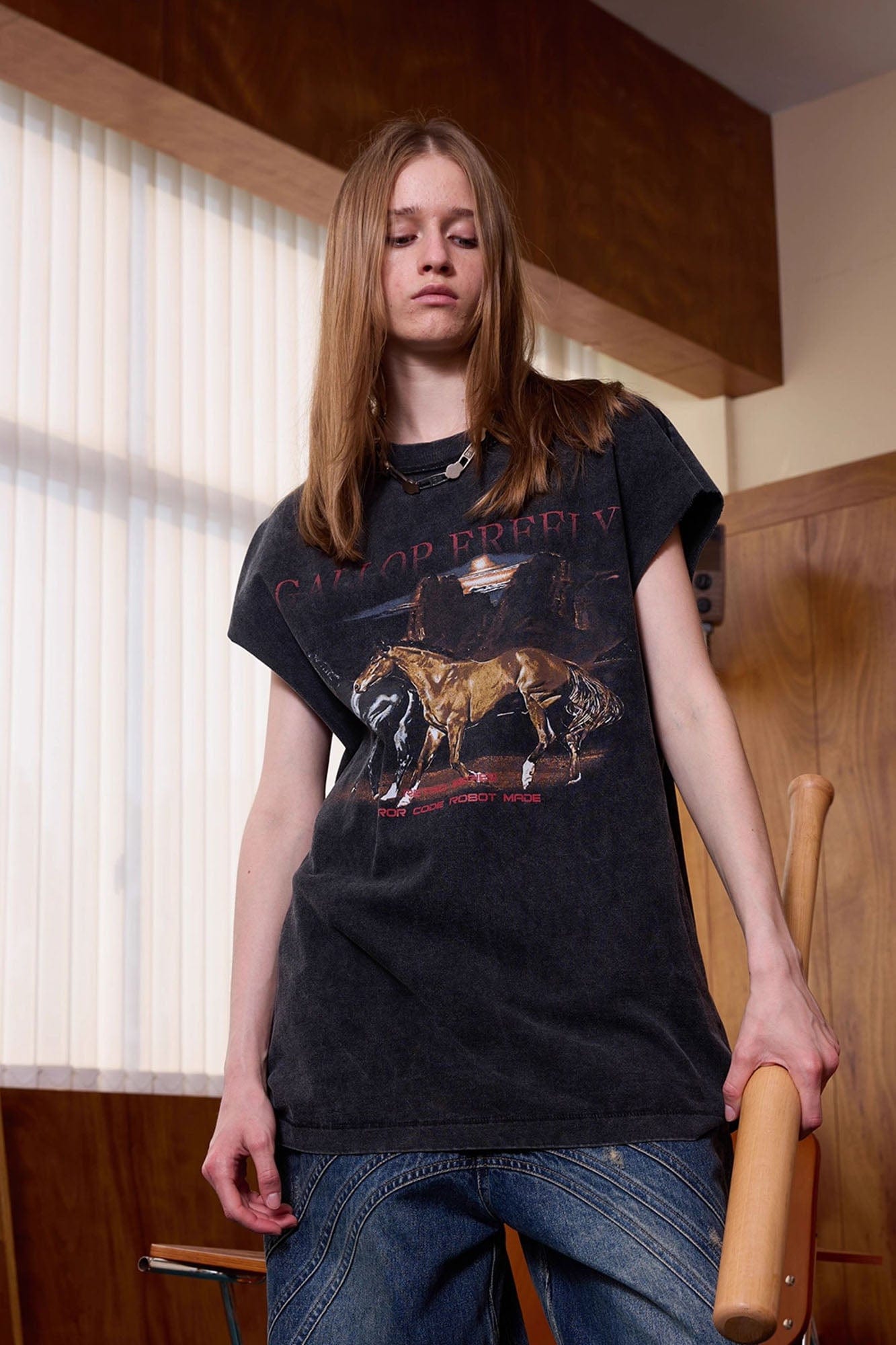 ERROR CODE ROBOT Distressed Animal-Print Sleeveless Tee