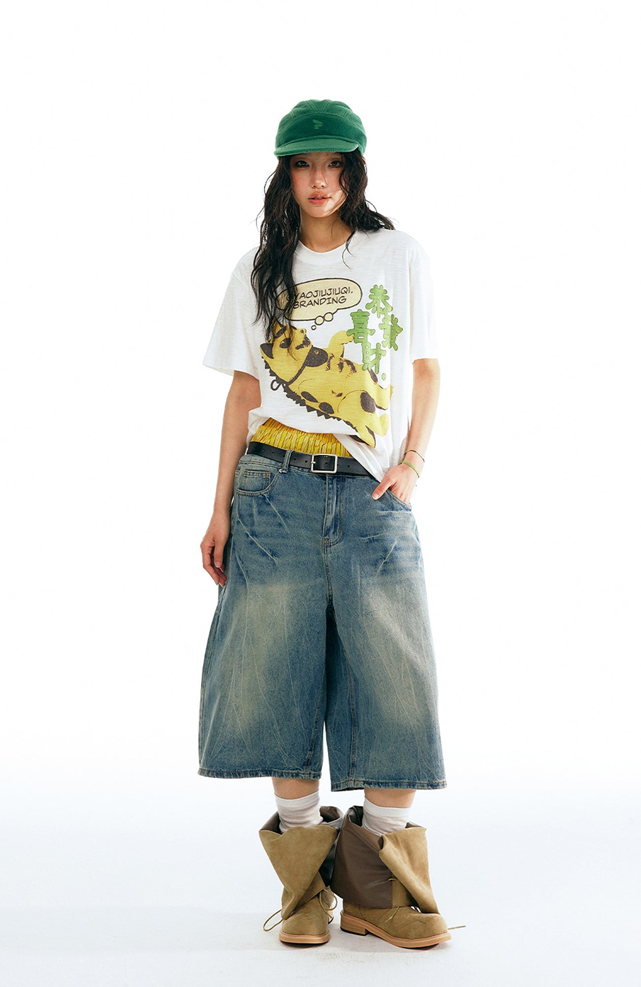 1997 POSTOFFICE Washed Wide-Leg Denim Shorts
