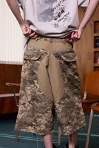 ERROR CODE ROBOT Washed Paneled Frayed-Hem Camo Cargo Shorts