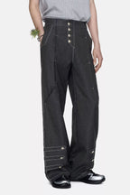 TIWILLTANG Asymmetrical Placket Stitched Wide-Leg Jeans