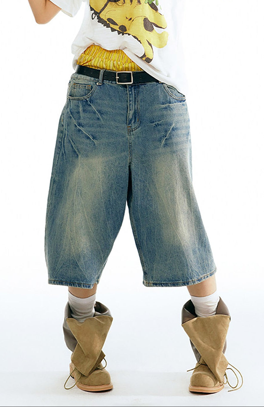 1997 POSTOFFICE Washed Wide-Leg Denim Shorts