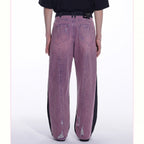 TIWILLTANG Distressed Contrast Paneled Wide-Leg Jeans