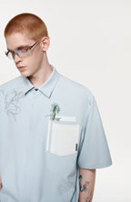 TIWILLTANG Floral Diamond Layered Pocket Half Shirt