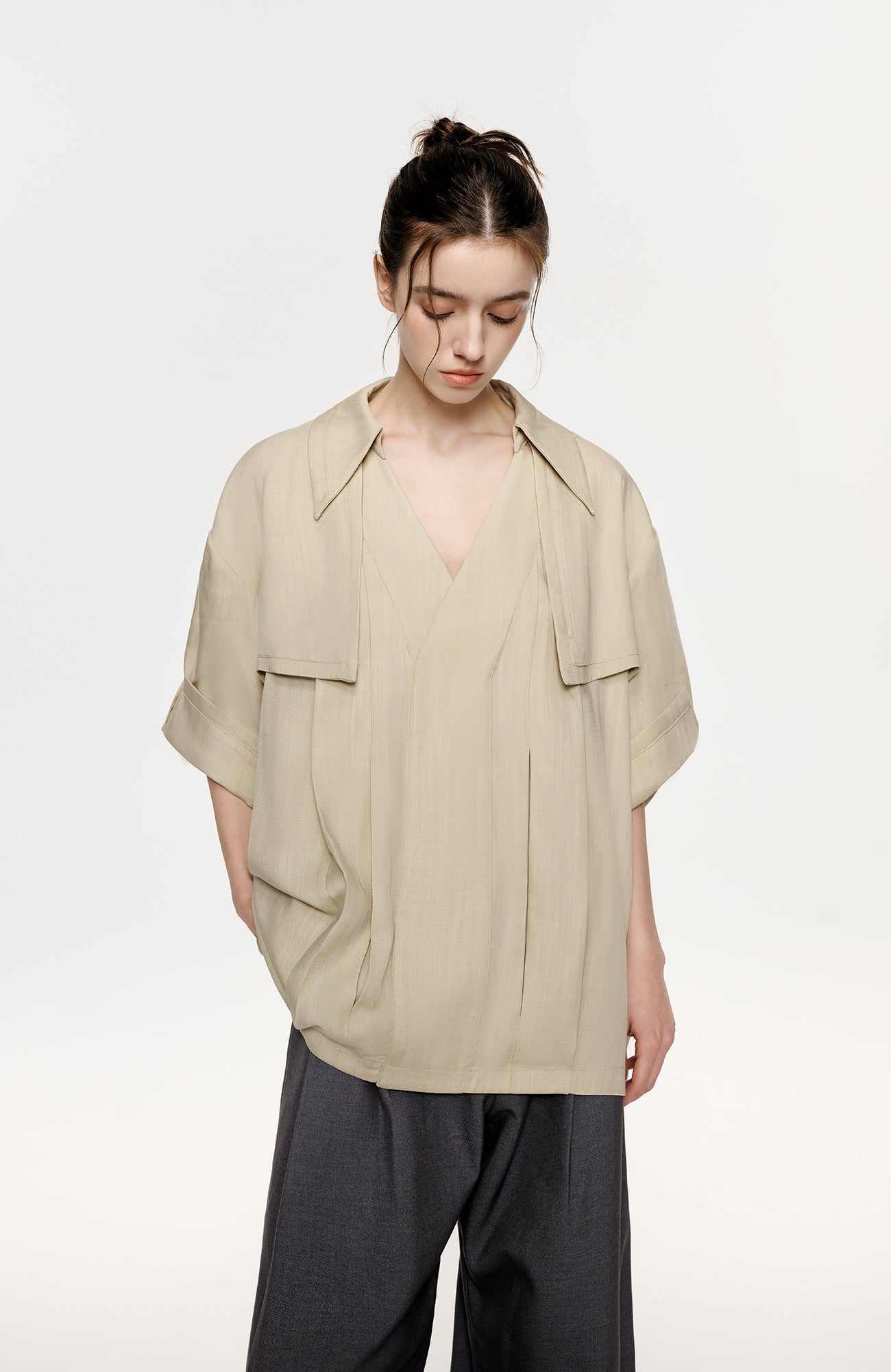 TIWILLTANG Layered Lapel Half Shirt