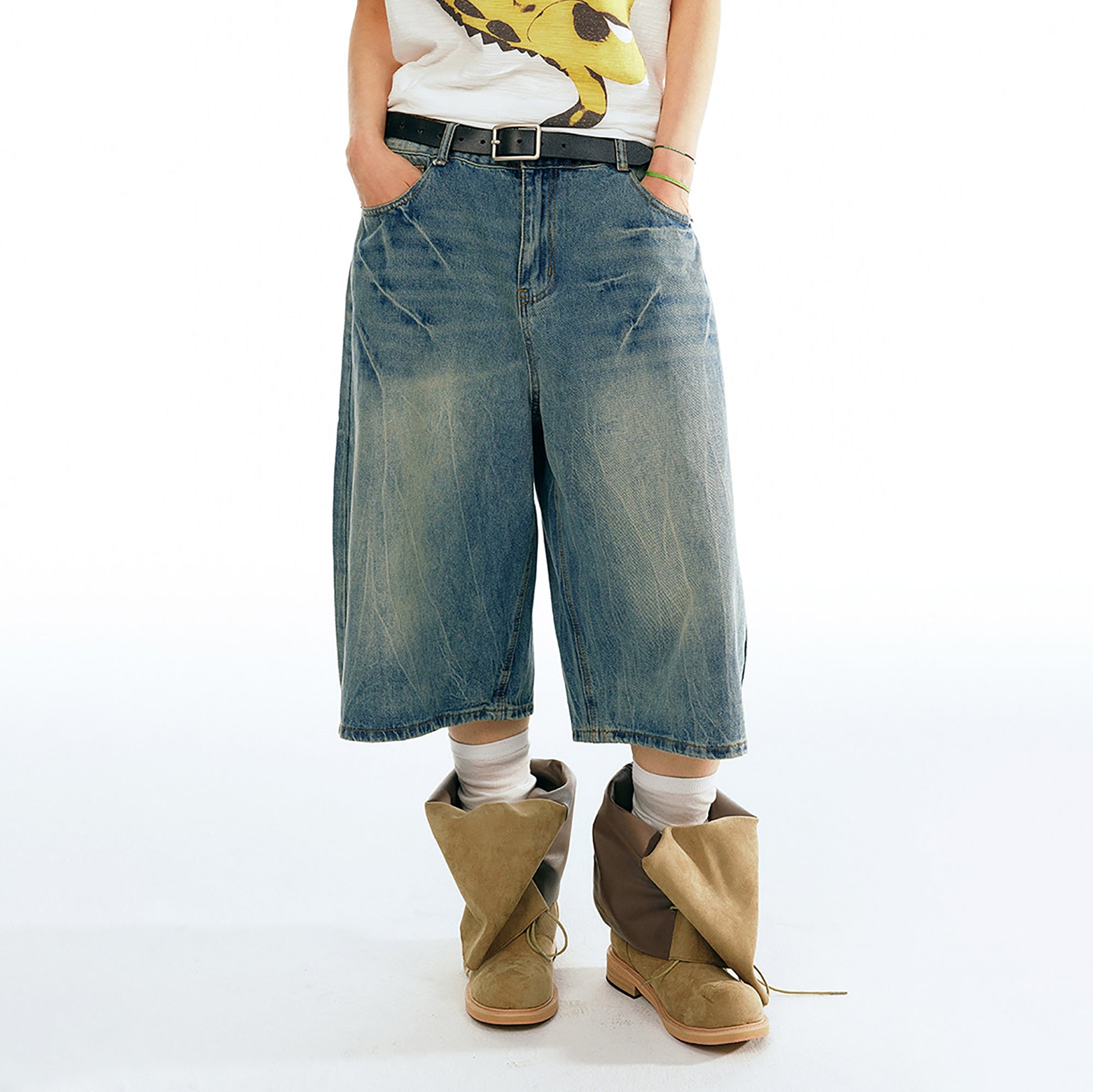 1997 POSTOFFICE Washed Wide-Leg Denim Shorts