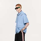 TIWILLTANG Hidden Placket Detachable Hood Half Shirt