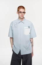TIWILLTANG Floral Diamond Layered Pocket Half Shirt