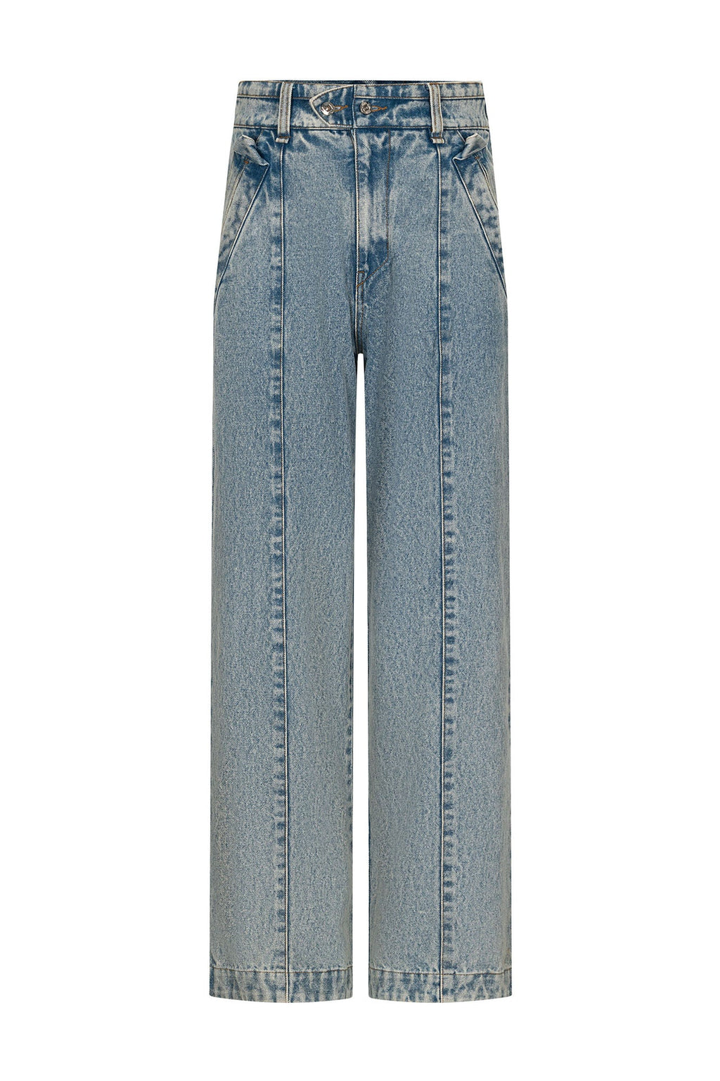 TIWILLTANG Washed Middle Panel Straight-Leg Jeans