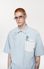 TIWILLTANG Floral Diamond Layered Pocket Half Shirt