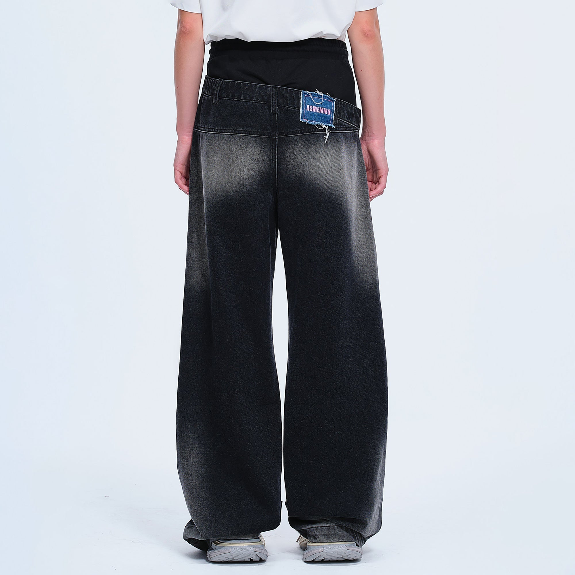 TIWILLTANG Layered Sweatband Washed Denim Pants
