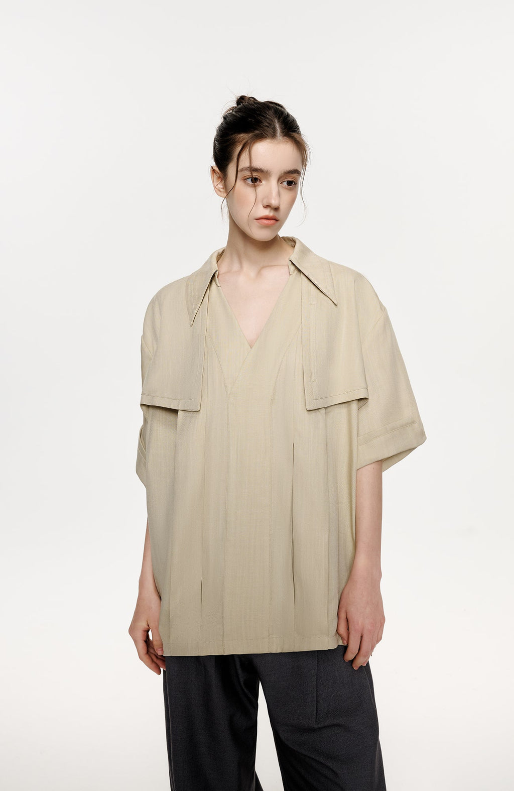TIWILLTANG Layered Lapel Half Shirt