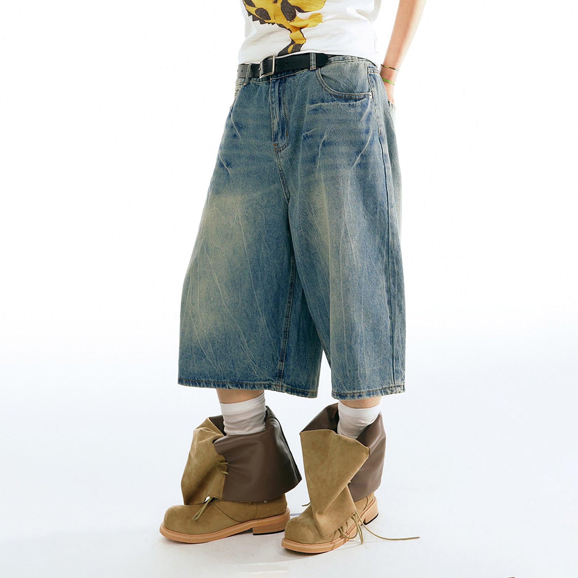 1997 POSTOFFICE Washed Wide-Leg Denim Shorts