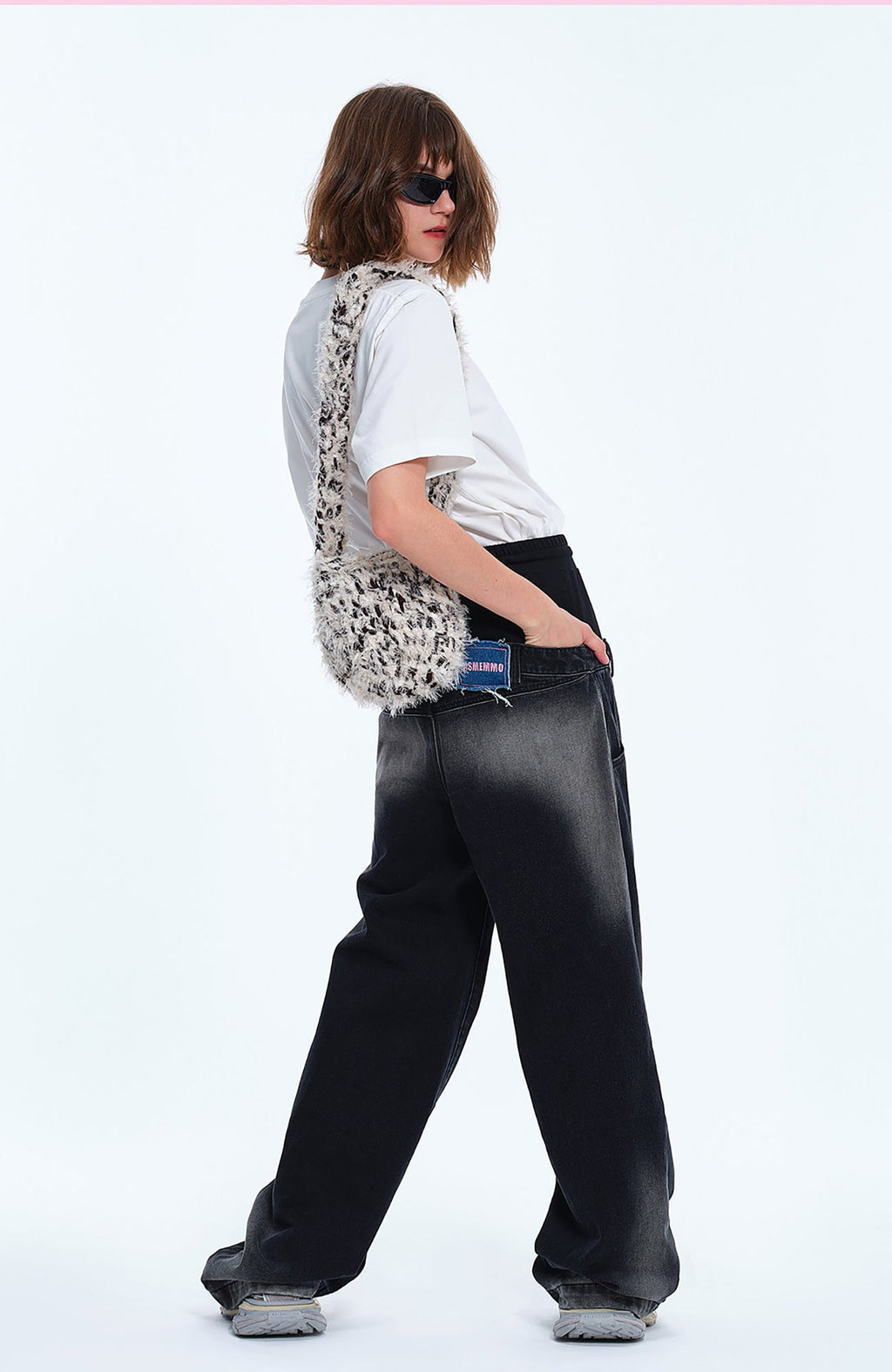 TIWILLTANG Layered Sweatband Washed Denim Pants