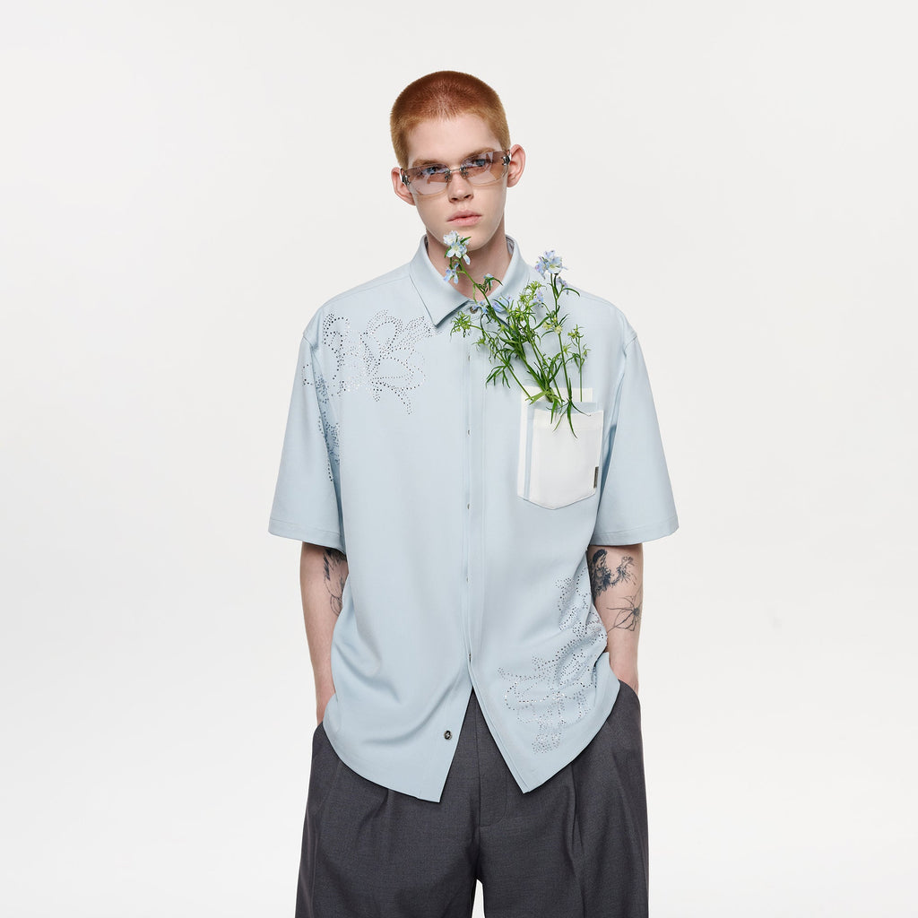 TIWILLTANG Floral Diamond Layered Pocket Half Shirt