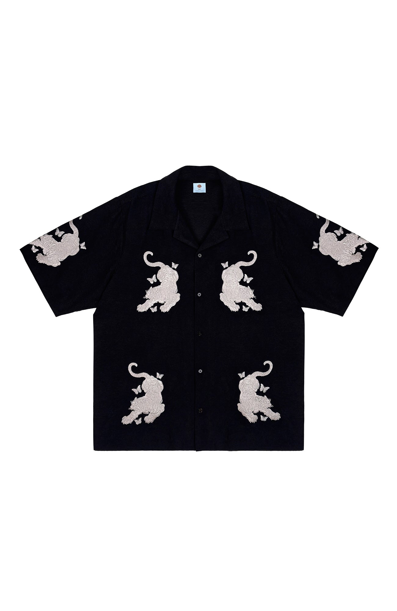 MIICHOUS Tiger Butterfly Satin Embroidered Half Shirt