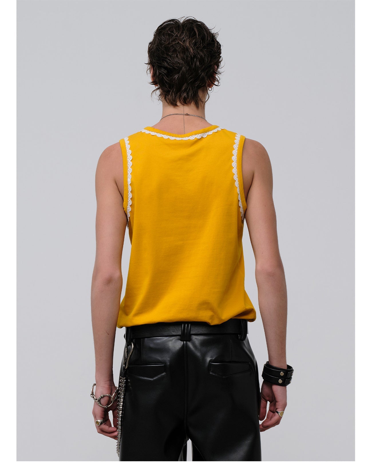 FACEONLAB Lace Trim Gothic Letters Sleeveless Tank