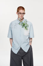 TIWILLTANG Floral Diamond Layered Pocket Half Shirt