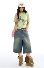 1997 POSTOFFICE Washed Wide-Leg Denim Shorts