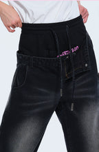 TIWILLTANG Layered Sweatband Washed Denim Pants