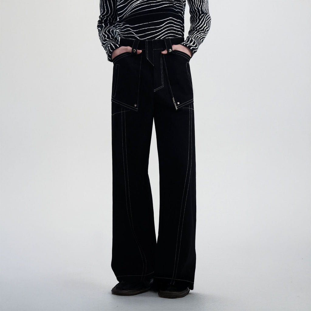 TIWILLTANG Contrast Stitched Straight-Leg Jeans