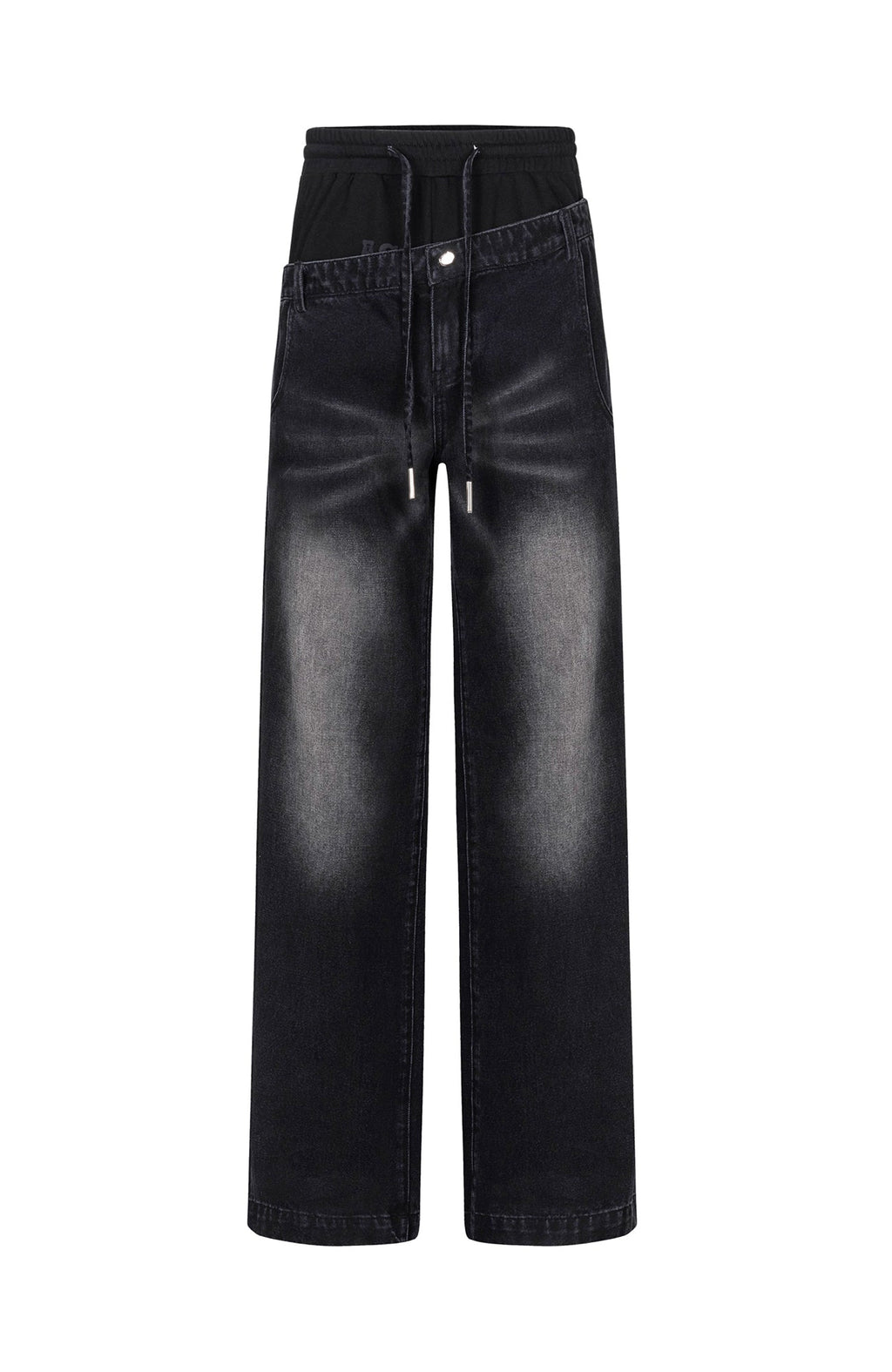 TIWILLTANG Layered Sweatband Washed Denim Pants