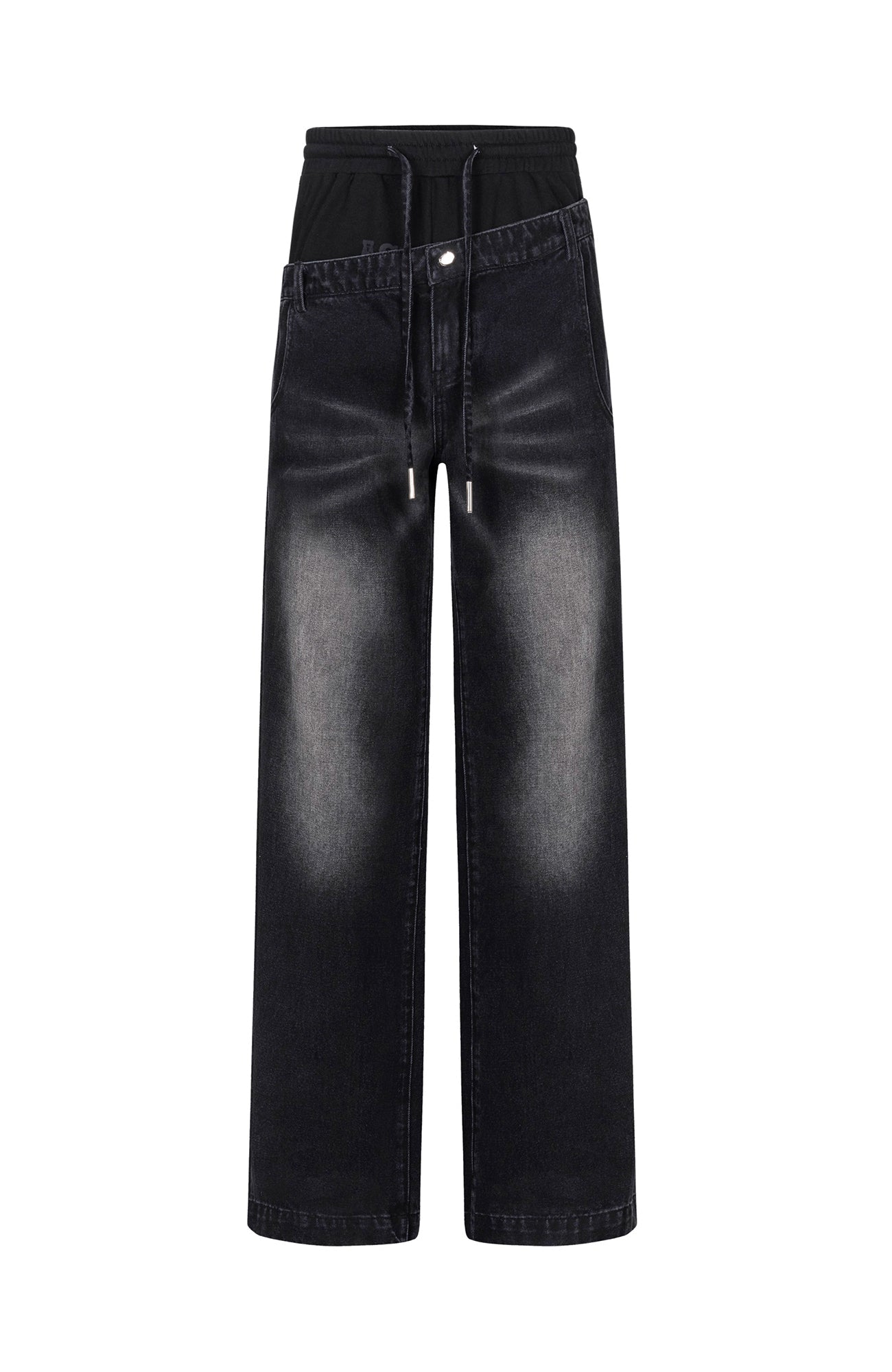 TIWILLTANG Layered Sweatband Washed Denim Pants