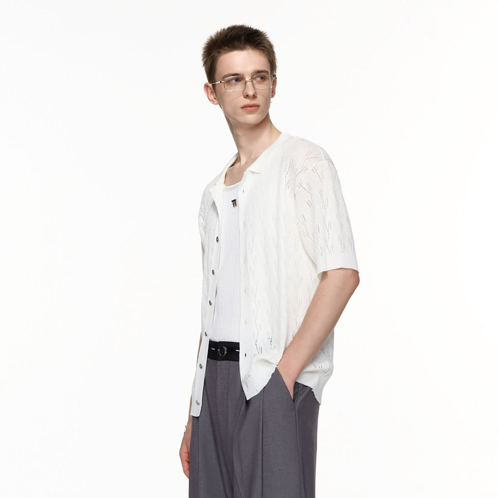 TIWILLTANG Pointelle Knit Polo Half Shirt