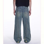 TIWILLTANG Distressed Contrast Paneled Wide-Leg Jeans