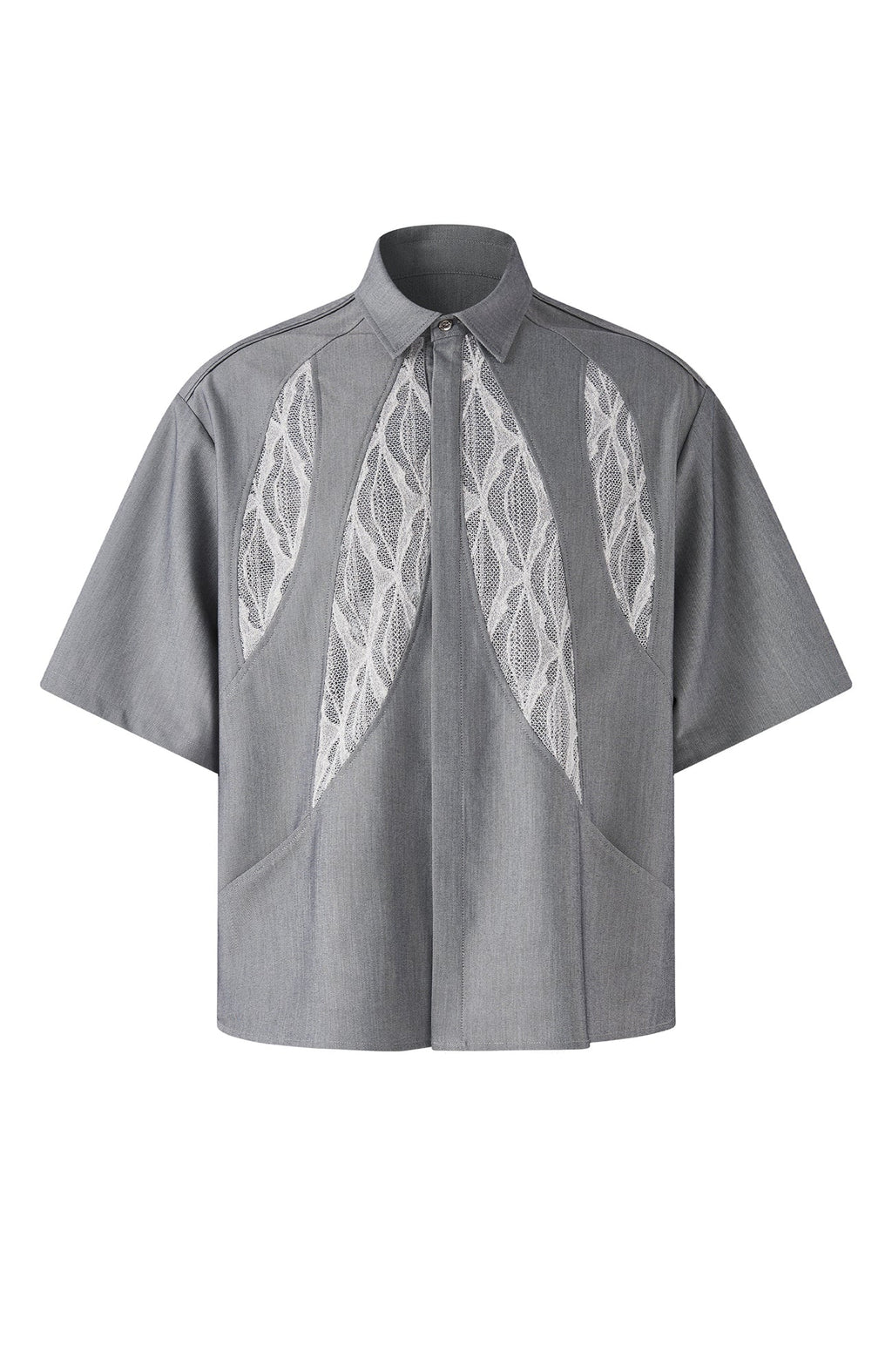 TIWILLTANG Leaf Lace Paneled Half Shirt