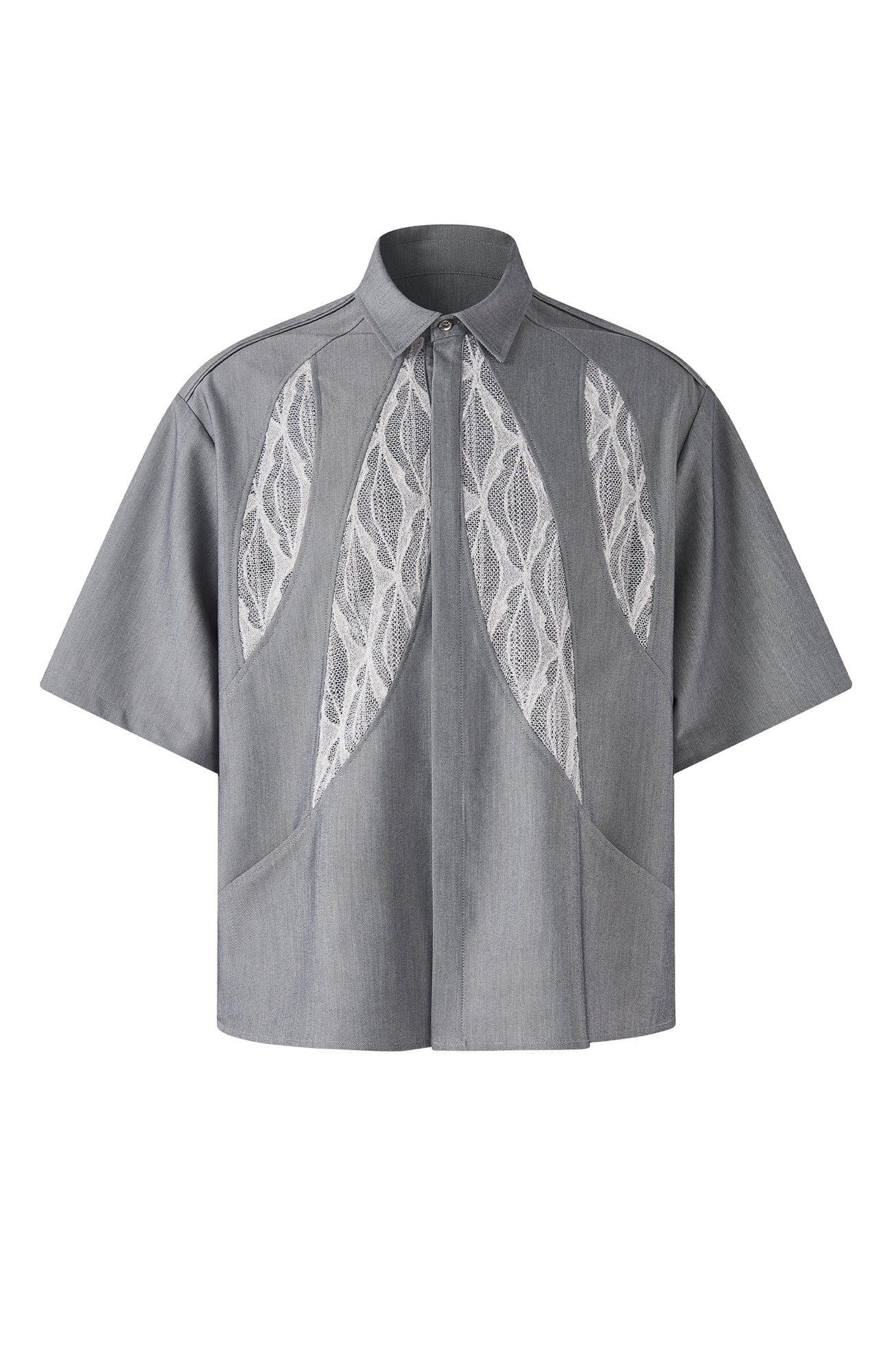 TIWILLTANG Leaf Lace Paneled Half Shirt