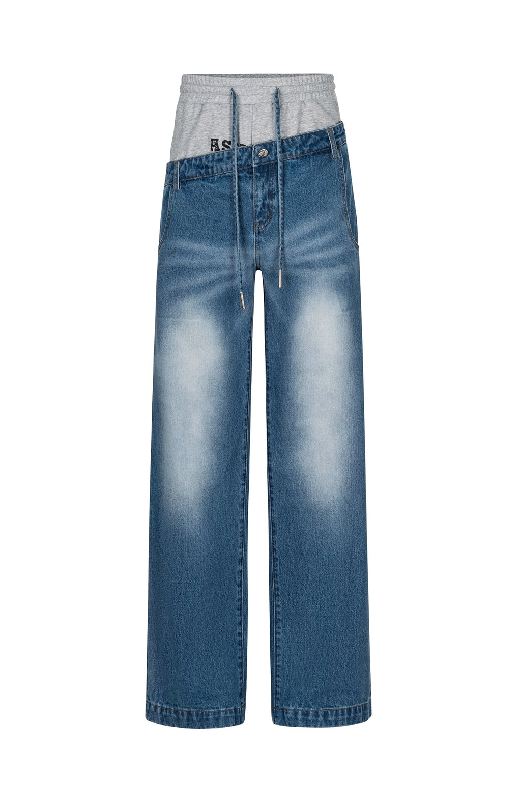 TIWILLTANG Layered Sweatband Washed Denim Pants