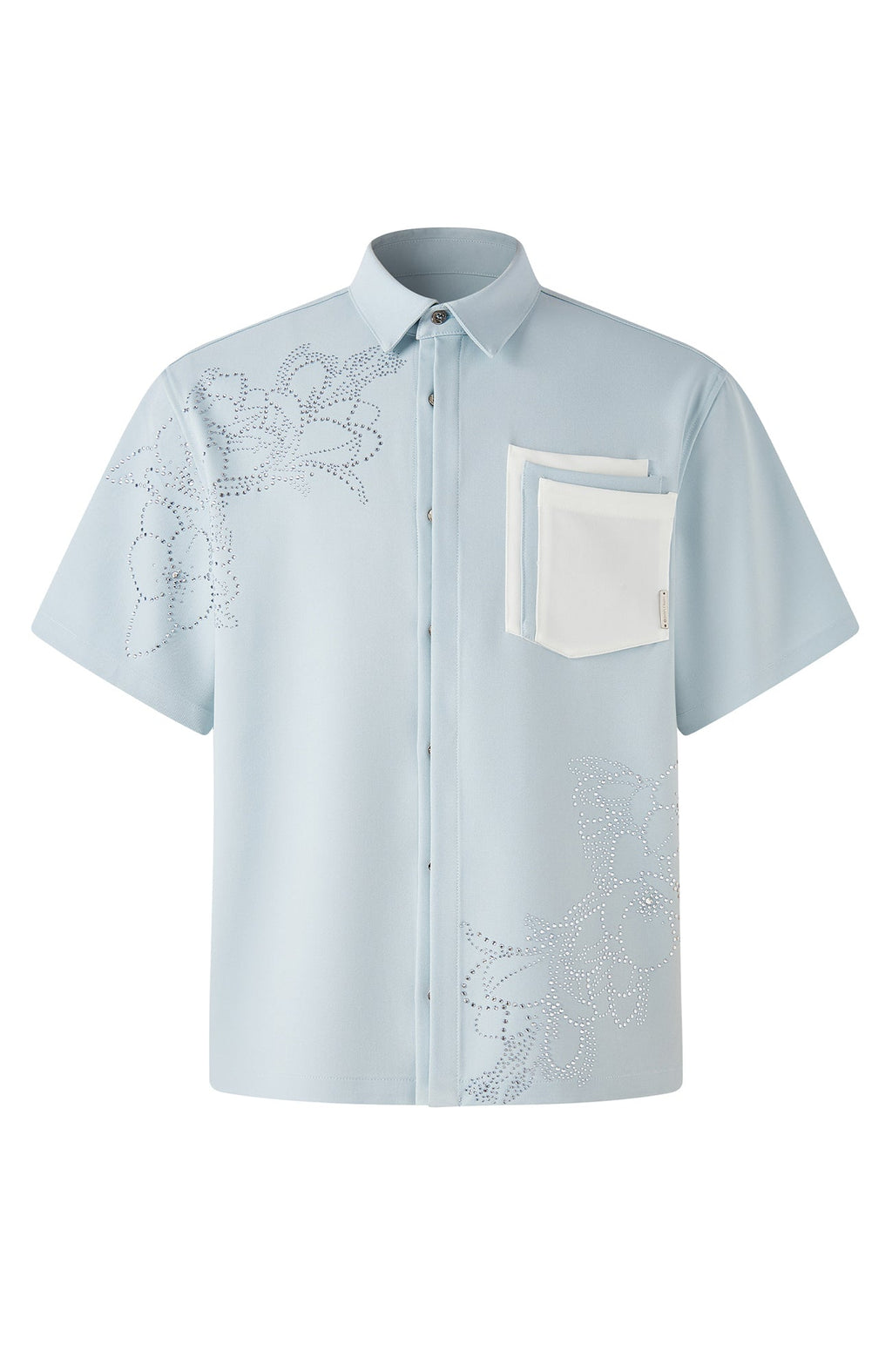TIWILLTANG Floral Diamond Layered Pocket Half Shirt