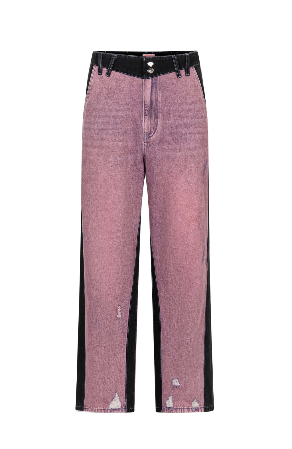 TIWILLTANG Distressed Contrast Paneled Wide-Leg Jeans