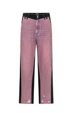 TIWILLTANG Distressed Contrast Paneled Wide-Leg Jeans