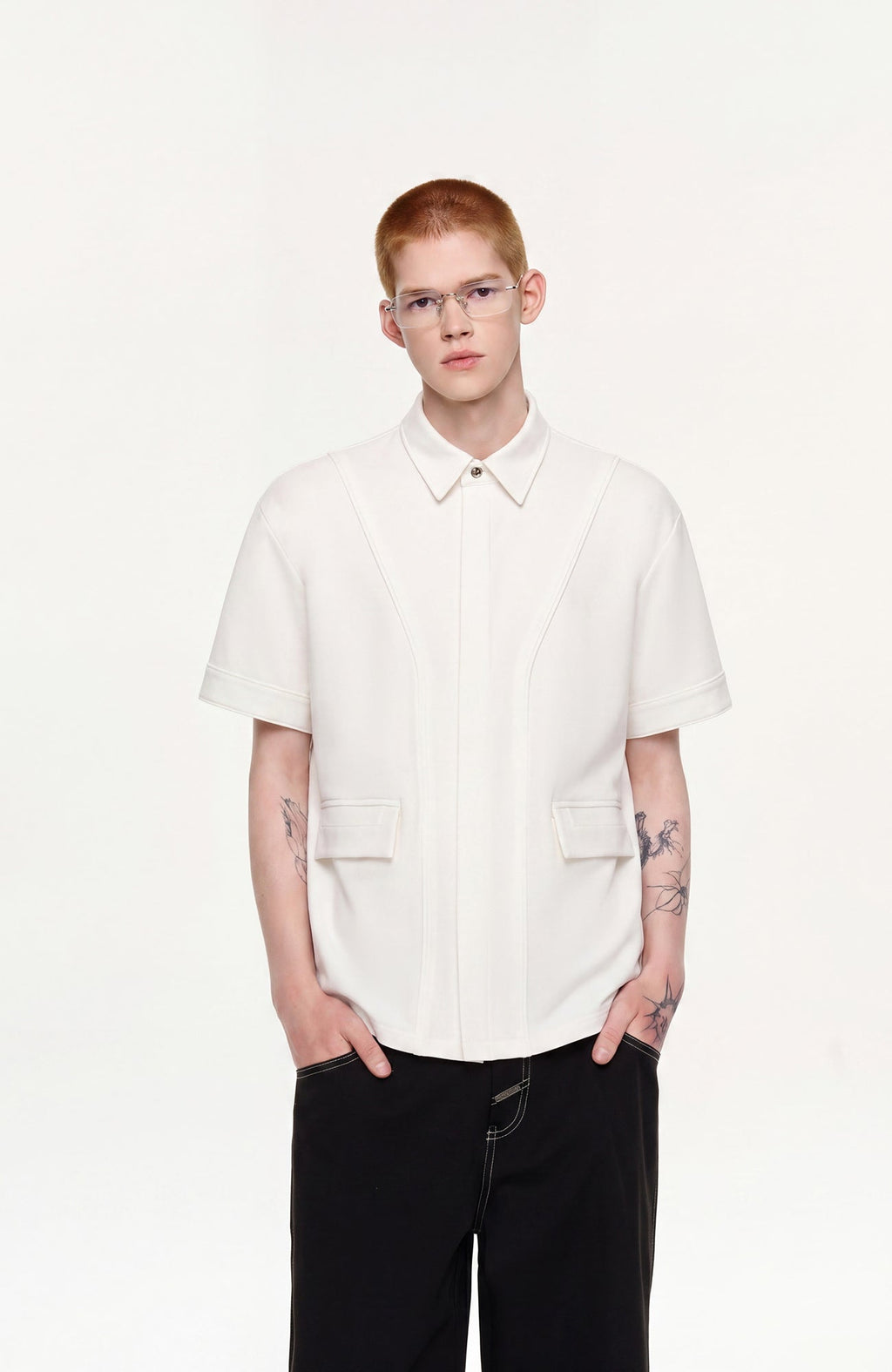 TIWILLTANG Hidden Placket Detachable Hood Half Shirt