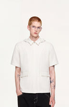 TIWILLTANG Hidden Placket Detachable Hood Half Shirt